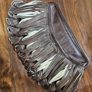 Katherine Kwei brown leather clutch authentic 8x10